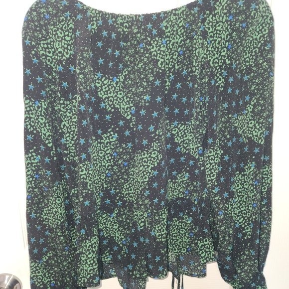TOPSHOP Mix Print Tie Front Shirt Green NWT - Picture 3 of 5